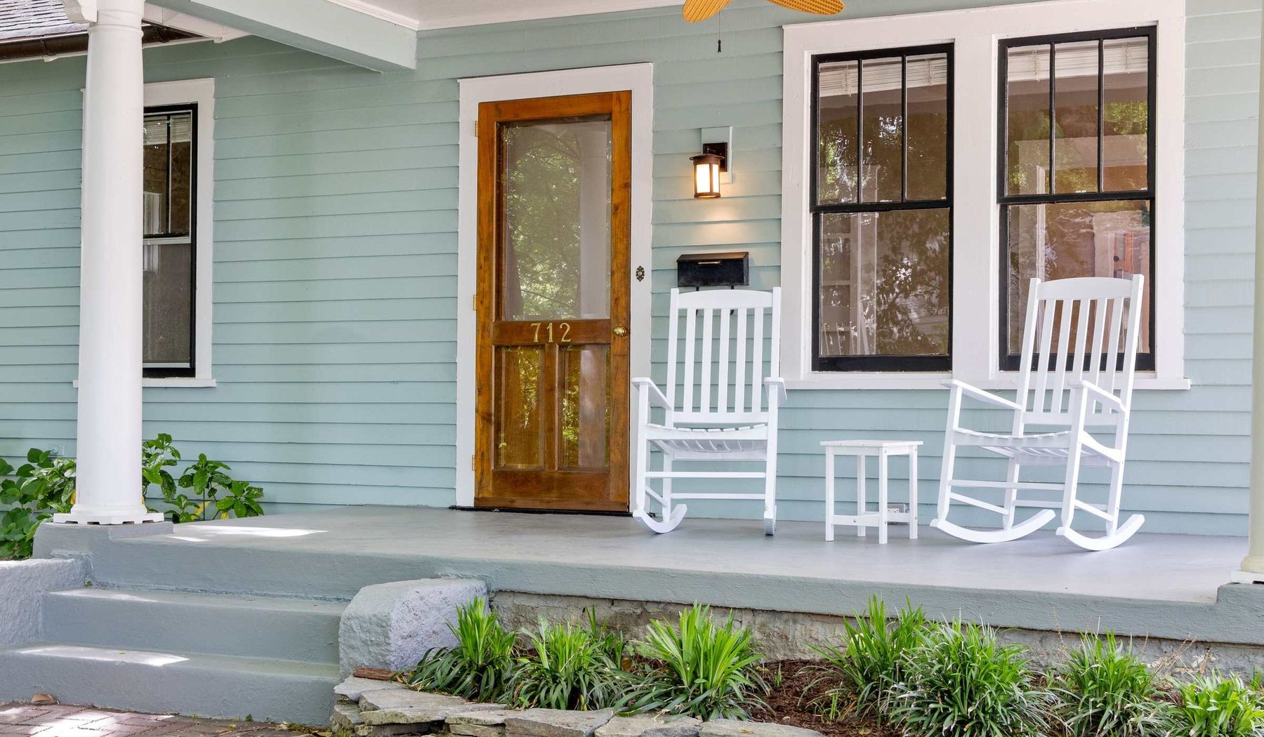 A finished wood front door on a North Shore home