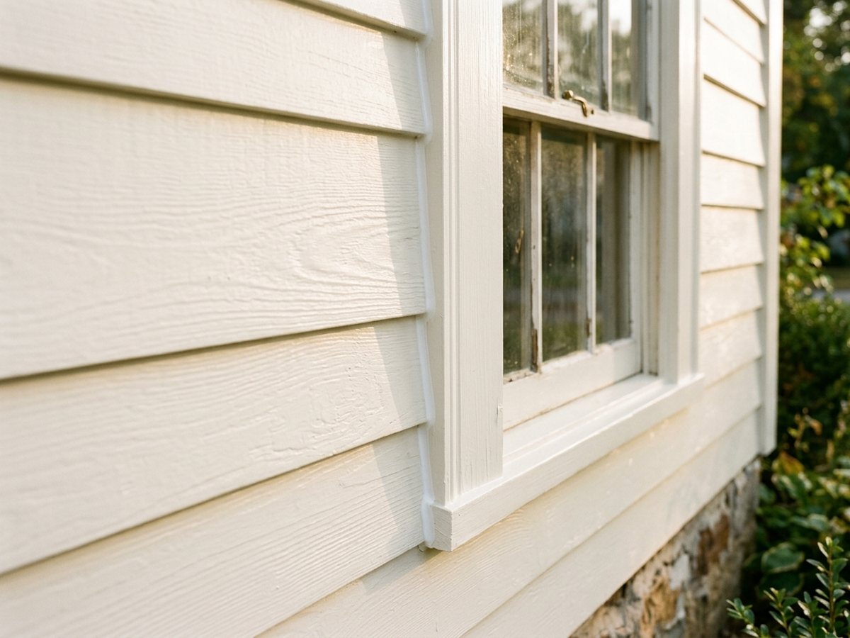 Freshly painted exterior siding and window trim with a tooled caulk bead